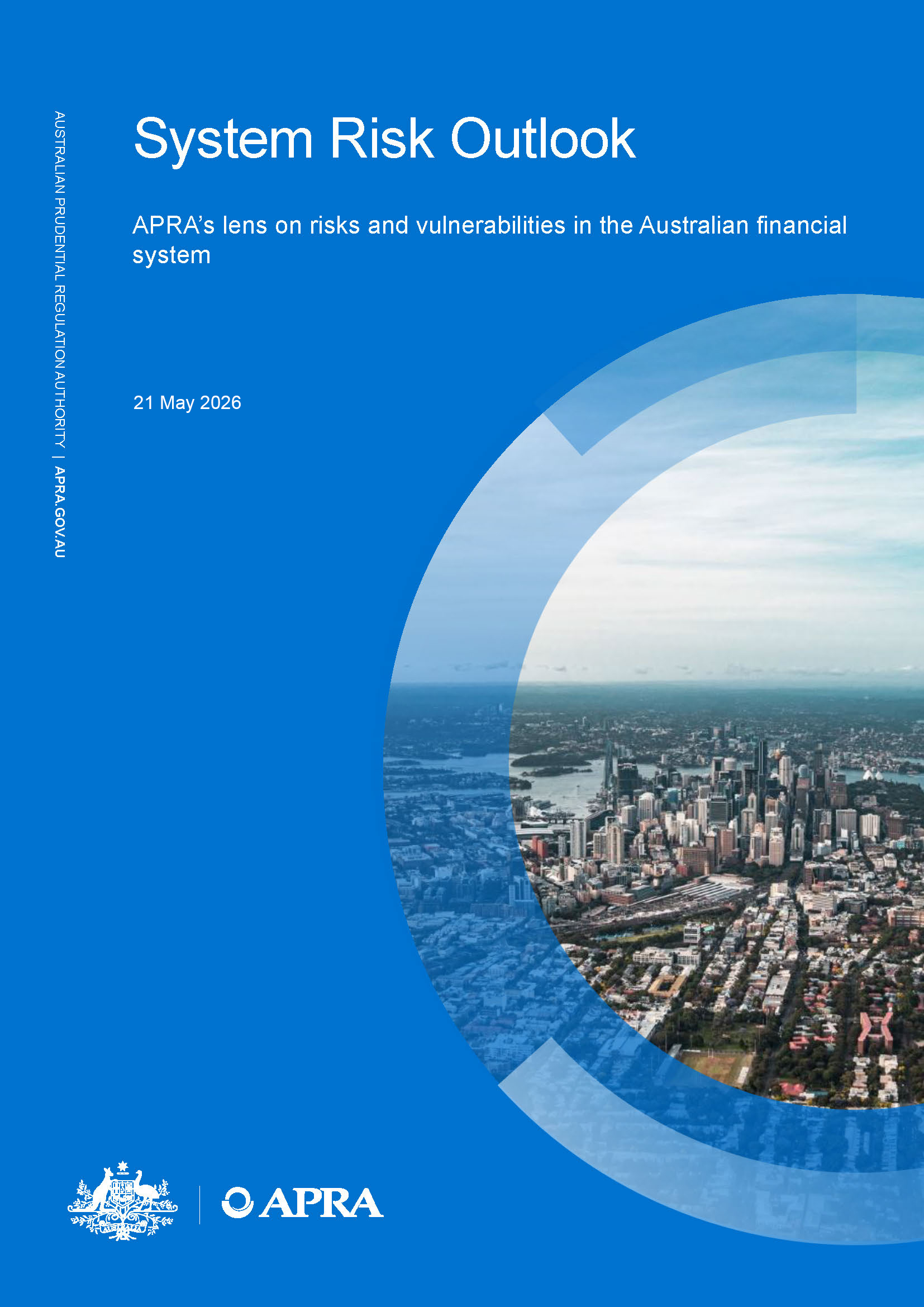 Cover Page for System Risk Outlook Report featuring a sweeping cityscape background.
